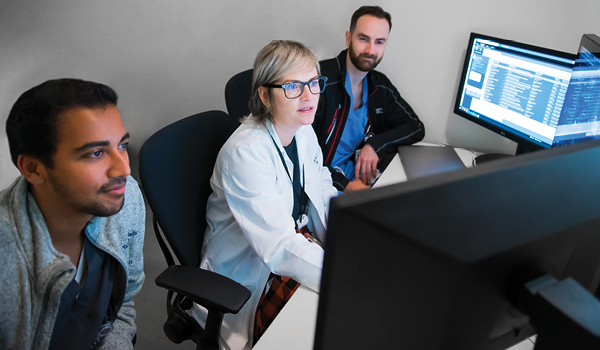 Left to right: Rohil Malpani, MD - PGY2 resident, Dr. Liina Poder, Director of Ultrasound, Dr. Drew Vinson, Abdominal Imaging and Ultrasound Fellow, 2022