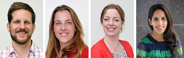 (L-R): Joseph Leach, MD, PhD; Laura Eisenmenger, MD; Lindsay Busby, MD, MPH; Ramya Srinivasan, MD