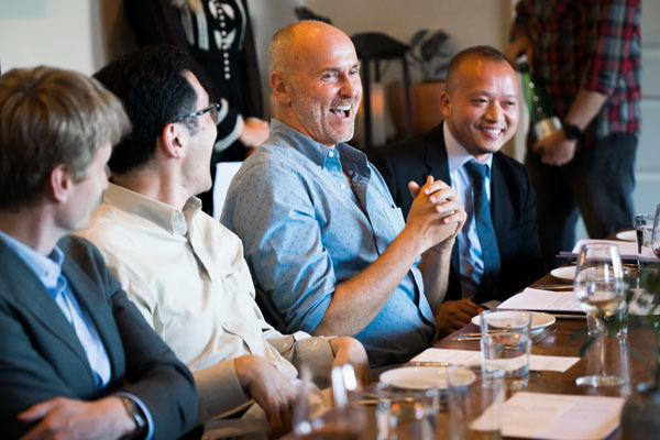 Chip Conley (center) speaks to an elite group of experts on prostate health at the 'Eyes on Prostate Health' event co-hosted with UCSF Urology.