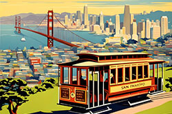 Golden Gate bridge and cable car