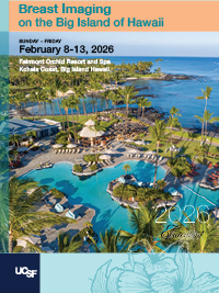 Promotional flyer for UCSF Breast Imaging on the Big Island of Hawaii, Sunday, February 8, 2026 to Friday, February 13, 2026