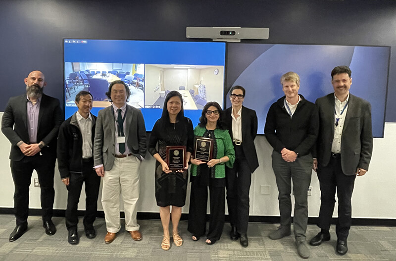 L-R: Drs. Masis Isikbay, Ben Yeh, Derek Sun, Linda Moy, Christine Cooky Menias, Christine Glastonbury, Tom Hope, and Chris Hess. Grand Rounds 7-18-25