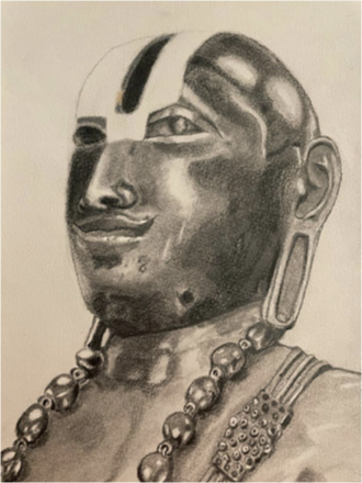 Colored pencil drawing of a man's head.