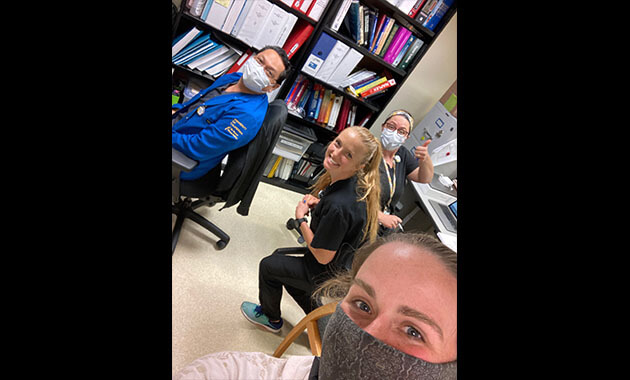 Allan Rosete, PharmD, Brailee Schulte, MS, Robin Ippisch, PhD, Megan Stewart, PhD at the UCSF China Basin Radiopharmaceutical Facility