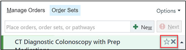 Star the Order Set as a Favorite.