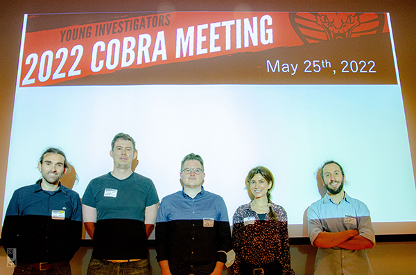 The 2022 COBRA Organizing Committee (L-R): Gerard Ariño-Estrada (UC Davis), Andrew Groll (Stanford University), Joshua Cates (Lawrence Berkeley National Laboratory), Shiva Abbaszadeh (UCSC), Javier Caravaca (UCSF) Group shot of the 2022 COBRA Organizing Committee