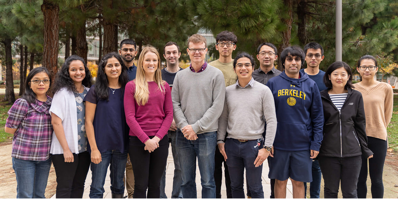 Group photo of the Larson Advanced Imaging Group standing together outdoors on the UCSF Mission Bay campus.