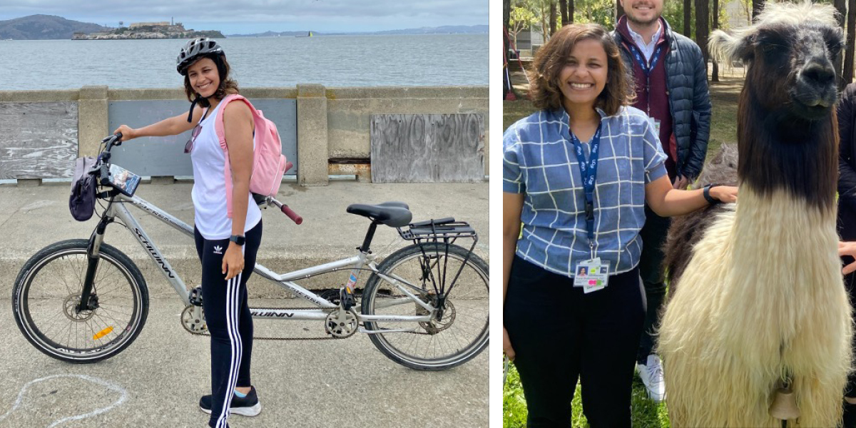 Tandem biking around the bay. Rupsa at "Lamas visit UCSF"