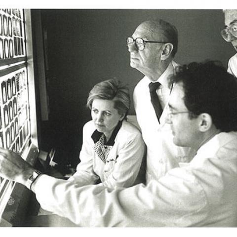 (l-r) Drs. Hedvig Hricak, MD, PhD, Alexander R. Margulis, MD (Chair from 1963-1989), David Norman, MD and Charles Higgins, MD.