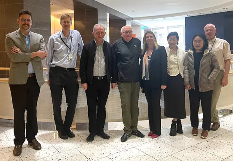 L-R: Drs. Christopher Hess, Brett Elicker, David Saloner, Charles Higgins, Visiting Professor Karen Ordovas, Yoo Jin Lee, Jing Liu, and Alastair Martin.