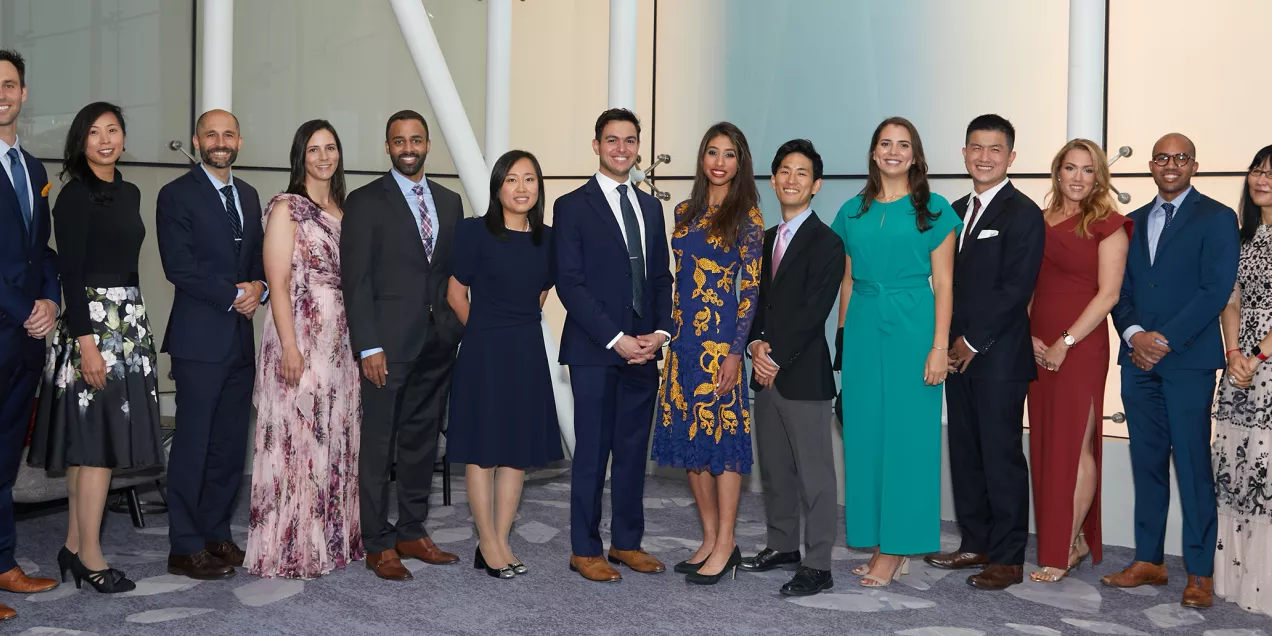 Left to right: Kevin Sweetwood, MD, Maggie Chung, MD, Eric Mastria, MD, Alyssa McNamara, MD, Zachary Walker, MD, Yan Li, MD, Omar Hassan, MD, Jeanette Mathieu, MD, Yusuke Yagi, MD, Jamie Holtz, MD, Allen Ye, MD, PhD, Samantha Pisani Petrucci, MD, PhD, Andrew Taliaferro, MD, Program Director Soonmee Cha, MD. Not pictured, Joelle Harwin, MD.