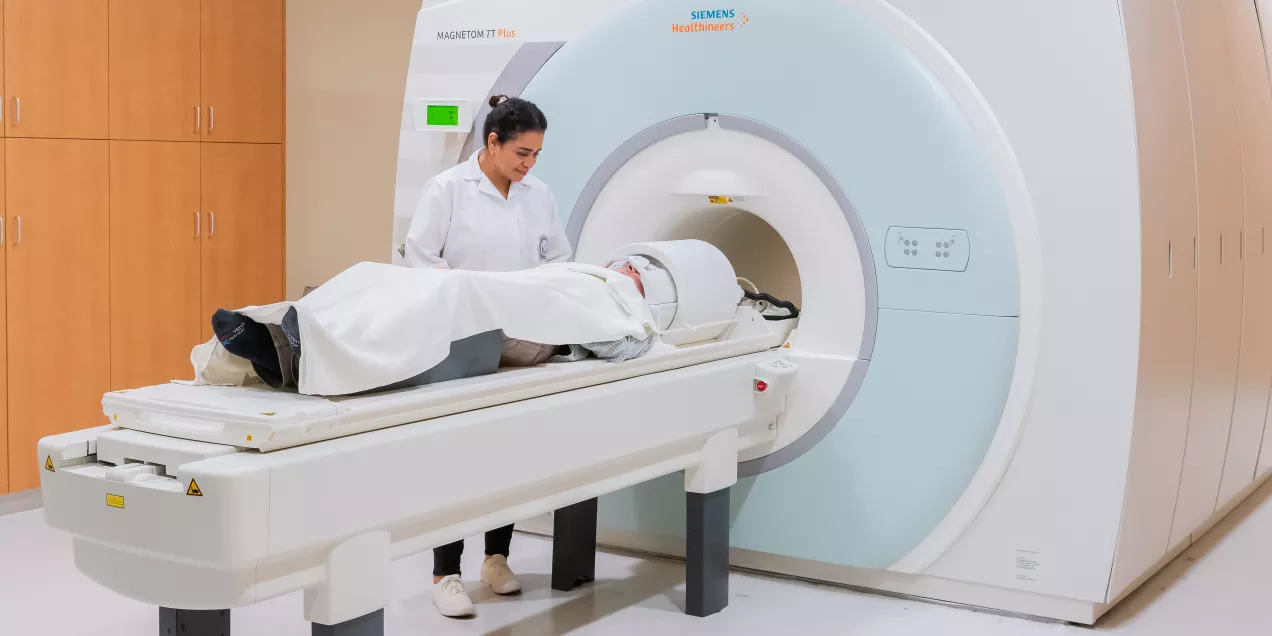 Patient in MRI scanner at VA Medical Center.
