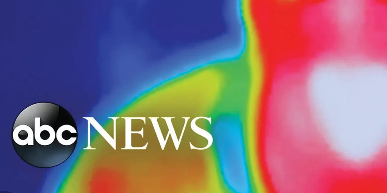 ABC News graphic featuring a false-color thermographic image of a person’s upper body and face, with heat patterns displayed in blue, green, yellow, red, and white.