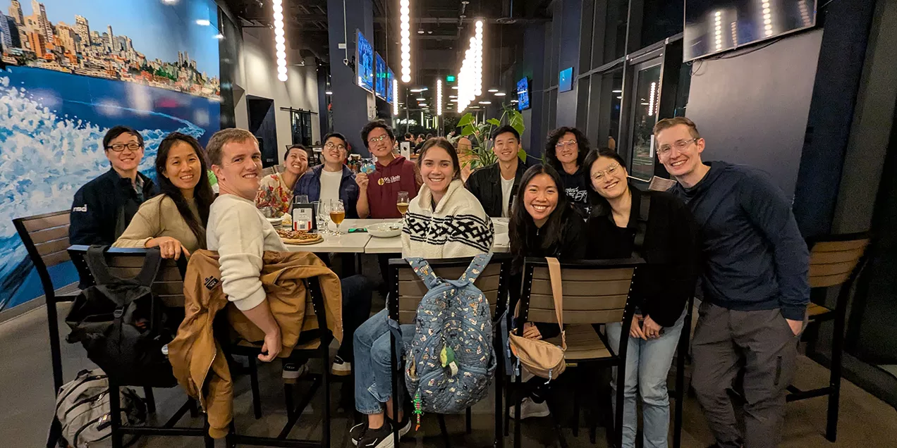 Group gathering at dinner table