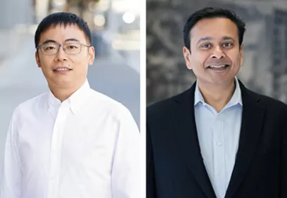 Side-by-side professional portraits of two men, one wearing glasses and a white shirt and the other wearing a dark blazer.
