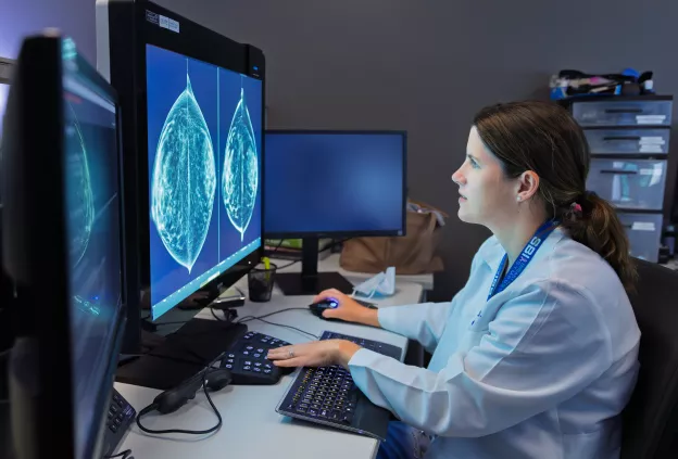 Radiologist reviewing imaging scan