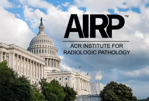 The U.S. Capitol building appears in the background with the AIRP logo and text reading “ACR Institute for Radiologic Pathology” overlaid on the image.