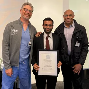 Ankush Bajaj, center, with radiologists Miles Conrad (left) and Mark Wilson (right)