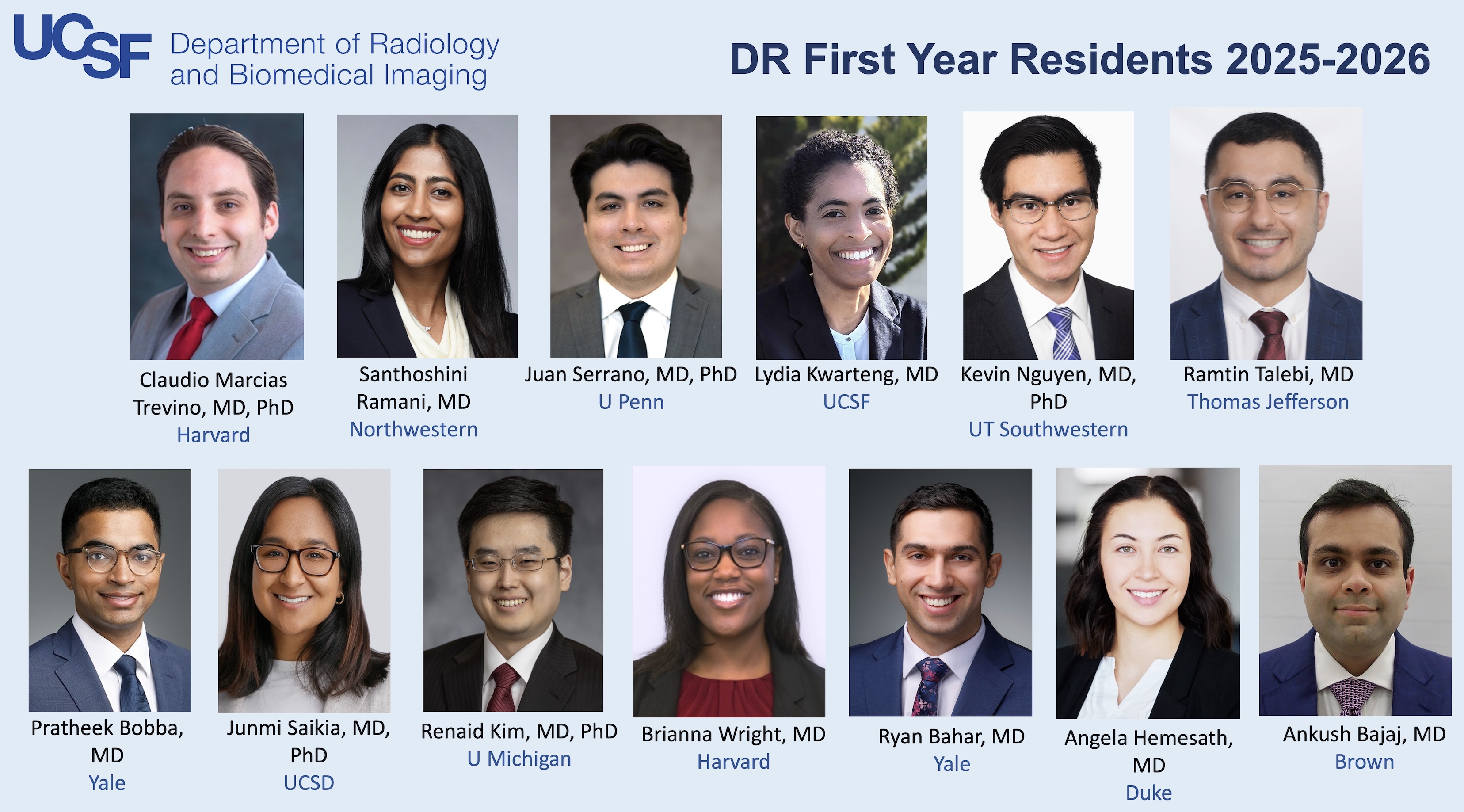 UCSF Radiology DR First Year Residents 2025-2026